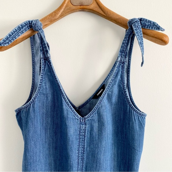 Express Tie Shoulder Denim Dress Size Small - Picture 2 of 5